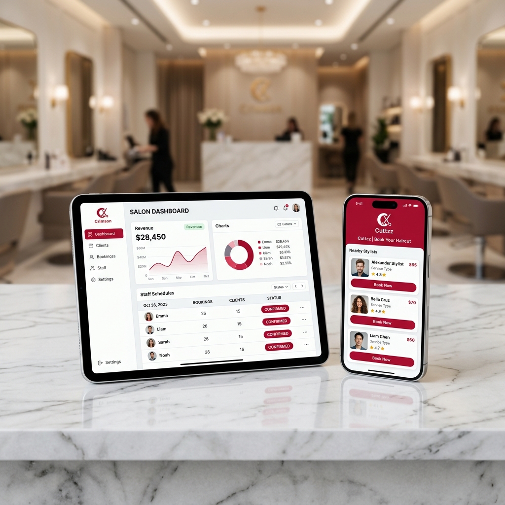 Cuttzz App Ecosystem - Tablet for Owners and Phone for Customers